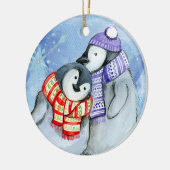 Kerstpinguïns Keramisch Ornament (Links)