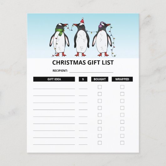 Kerstpinguïns - Kerstcadeau Lijst Plannen (Voorkant)