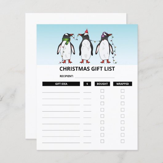 Kerstpinguïns - kerstcadeaulijstjes (Voorkant / Achterkant)
