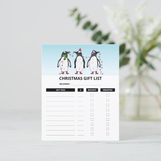 Kerstpinguïns - kerstcadeaulijstjes (Staand voorkant)