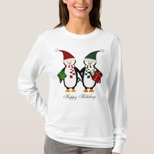 Kerstpinguïns met cadeautjes voor dames t-shirt (Voorkant)