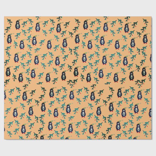 Kerstpinguïns met Pet-omslagpapier Cadeaupapier (Vlak)