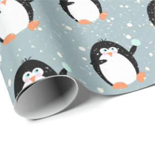 Kerstpinguïns met sneeuwbal inpakpapier