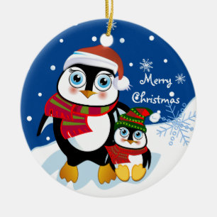 Kerstpinguïns met tekst keramisch ornament