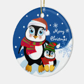 Kerstpinguïns met tekst keramisch ornament (Links)