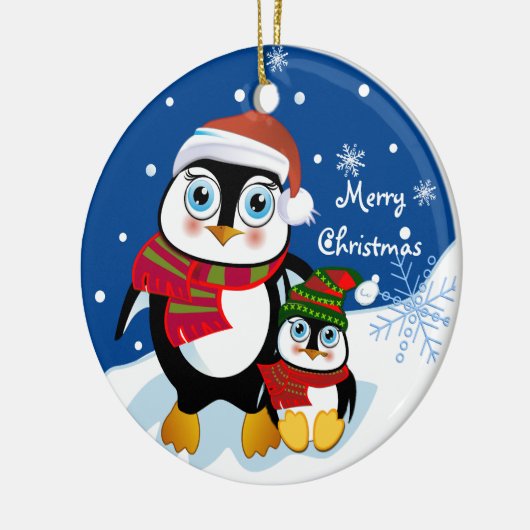 Kerstpinguïns met tekst keramisch ornament (Links)