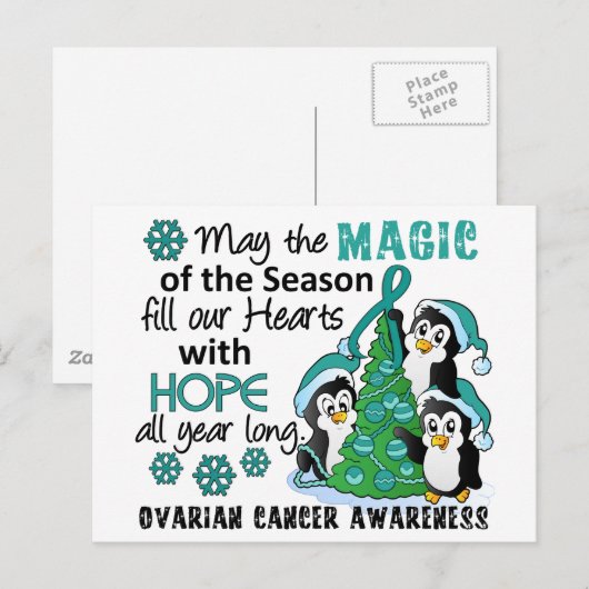 Kerstpinguïns - ovariumkanker feestdagenkaart (Voorkant / Achterkant)