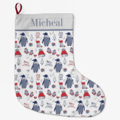 Kerstpinguïns Petten handschoenen Grote Kerstsok (Voorkant)