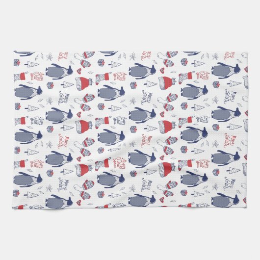 Kerstpinguïns Petten handschoenen Theedoek (Horizontaal)