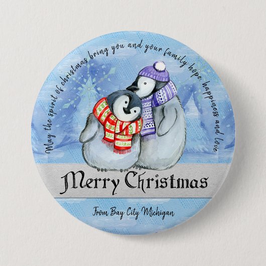 Kerstpinguïns Ronde Button 7,6 Cm (Voorkant)