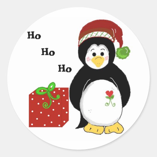 Kerstpinguïns Ronde Sticker (Voorkant)