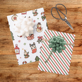 Kerstpinguïns Rood Groen Inpakpapier Vel