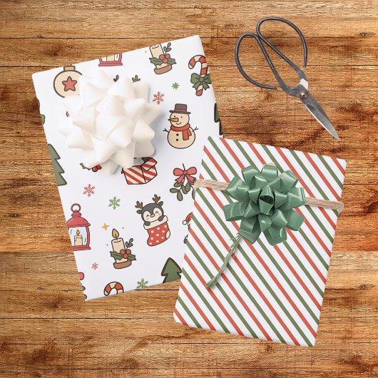 Kerstpinguïns Rood Groen Inpakpapier Vel