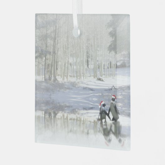 Kerstpinguïns schaatsen Frozen Pond Ornament (Voorkant links)