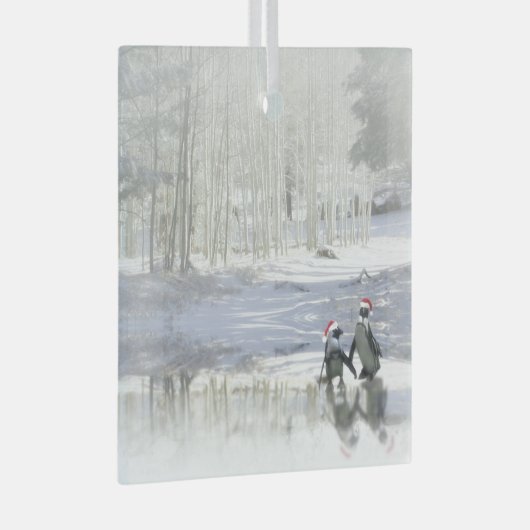 Kerstpinguïns schaatsen Frozen Pond Ornament (Voorkant Rechts)