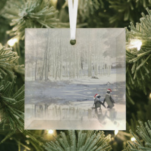 Kerstpinguïns schaatsen Frozen Pond Ornament