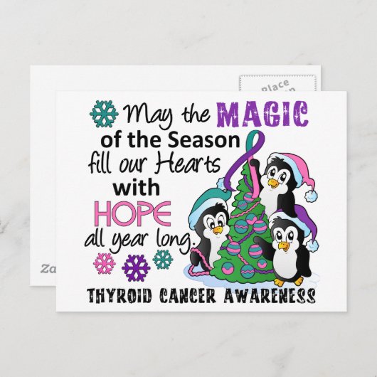 Kerstpinguïns Thyroïd Cancer Feestdagenkaart (Voorkant / Achterkant)