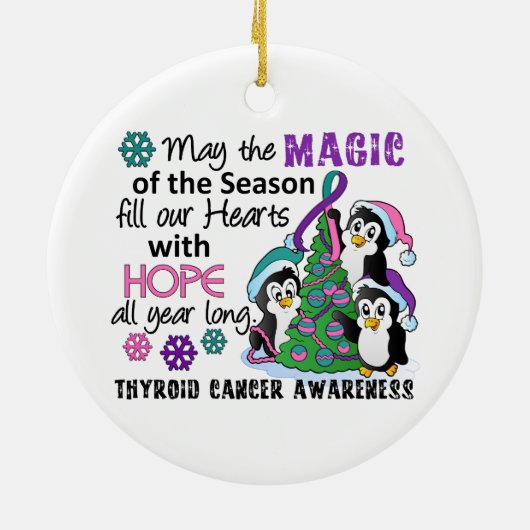 Kerstpinguïns Thyroïd Cancer Keramisch Ornament (Achterkant)