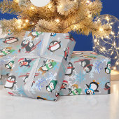 Kerstpinguïns wintersport Schattige Grappig Cadeaupapier