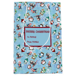 Kerstpinguïns wintersport Schattige Grappig Medium Cadeauzakje