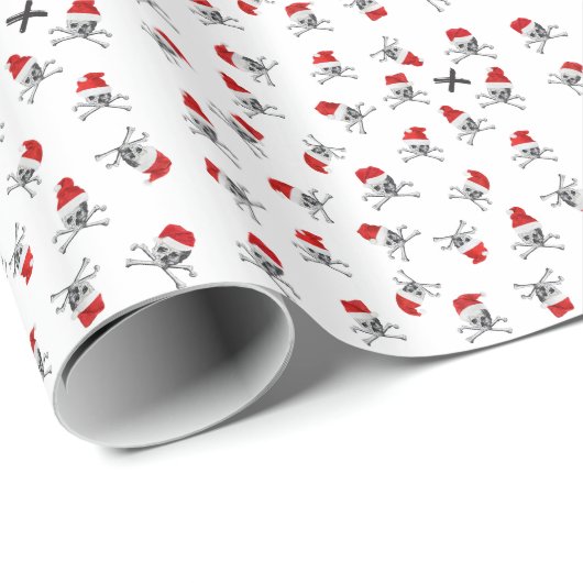 Kerstpiraat Skulls op wit Cadeaupapier (Rol Hoek)