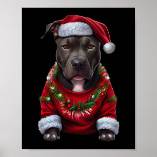 KerstPitbull Dog met Pet en santas Poster