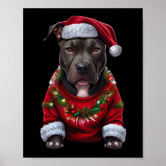 KerstPitbull Dog met Pet en santas Poster (Voorkant)