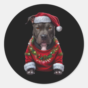 KerstPitbull Dog met Pet en santas Ronde Sticker