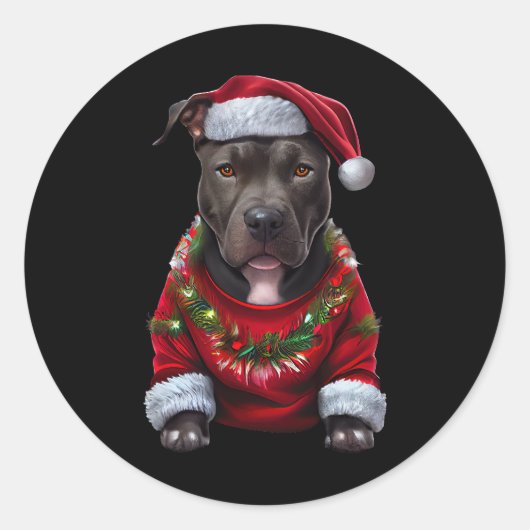 KerstPitbull Dog met Pet en santas Ronde Sticker (Voorkant)
