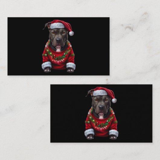 KerstPitbull Dog met Pet en santas Visitekaartje (Voorkant / Achterkant)