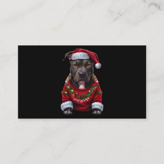 KerstPitbull Dog met Pet en santas Visitekaartje (Voorkant)