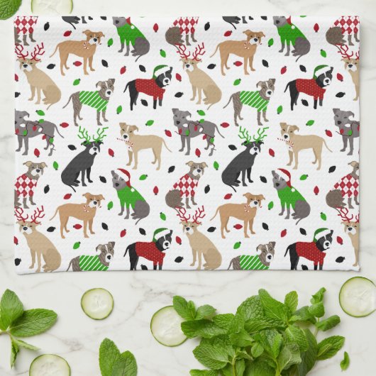 KerstPitbull Dogs Kitchen Towel Theedoek (Gevouwen)