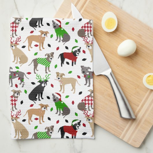 KerstPitbull Dogs Kitchen Towel Theedoek (Quarter Fold)