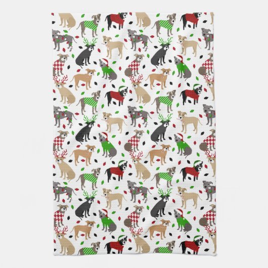 KerstPitbull Dogs Kitchen Towel Theedoek (Verticaal)