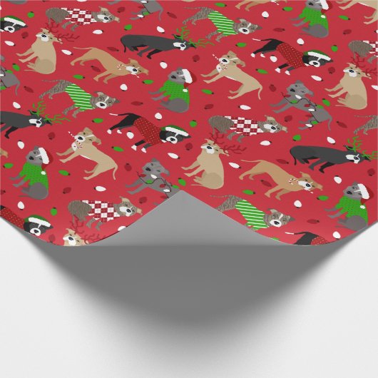 KerstPitbull-honden Cadeaupapier (Hoek)