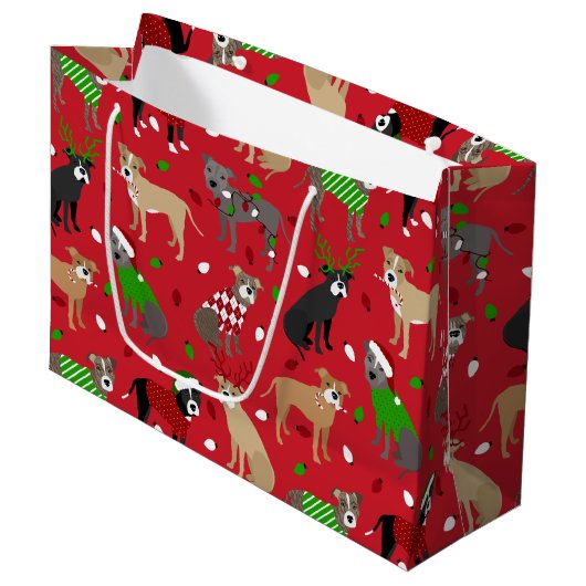 KerstPitbull-honden Groot Cadeauzakje (Voorkant Gekanteld)