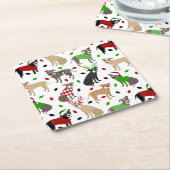 KerstPitbull-honden Kartonnen Onderzetters (Schuin)