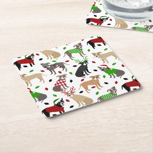 KerstPitbull-honden Kartonnen Onderzetters (Schuin)