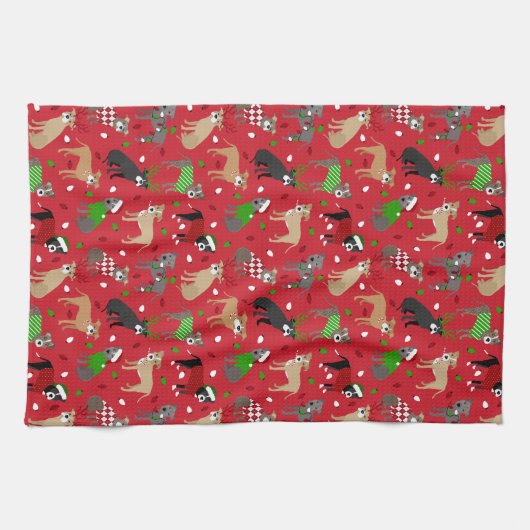 KerstPitbull-honden Theedoek (Horizontaal)