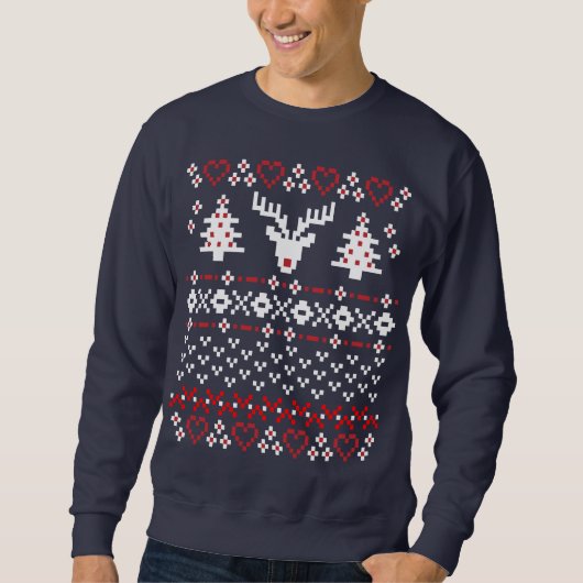 kerstpixel Sweater Pullover Sweatshirt: Rood/W (Voorkant)