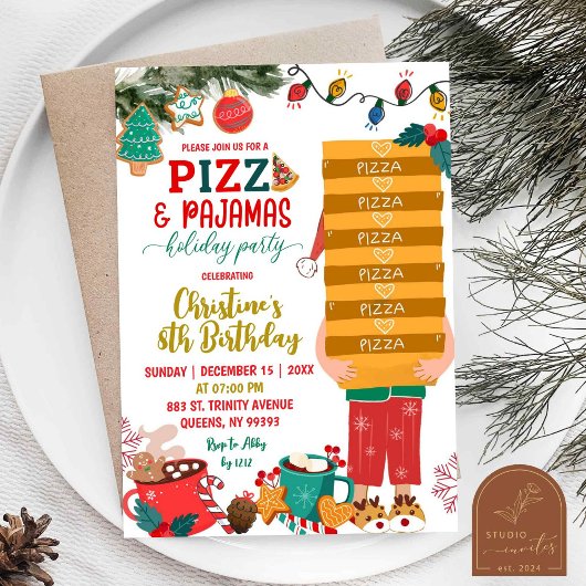 Kerstpizza en pyjama vakantie Verjaardag Kaart