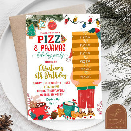 Kerstpizza en pyjama's verjaardagsfeestje kaart