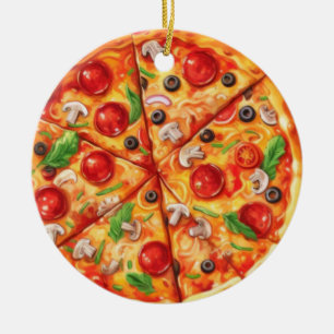 Kerstpizza, grappige eter, wit olifant cadeau keramisch ornament
