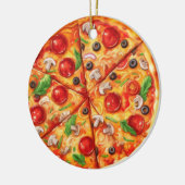 Kerstpizza, grappige eter, wit olifant cadeau keramisch ornament (Links)