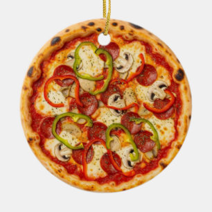 Kerstpizza, Grappige Foodie, Witte Olifant Cadeau Keramisch Ornament