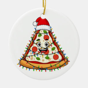 Kerstpizza-snee met Sinterklaashoed voor fijnproev Keramisch Ornament