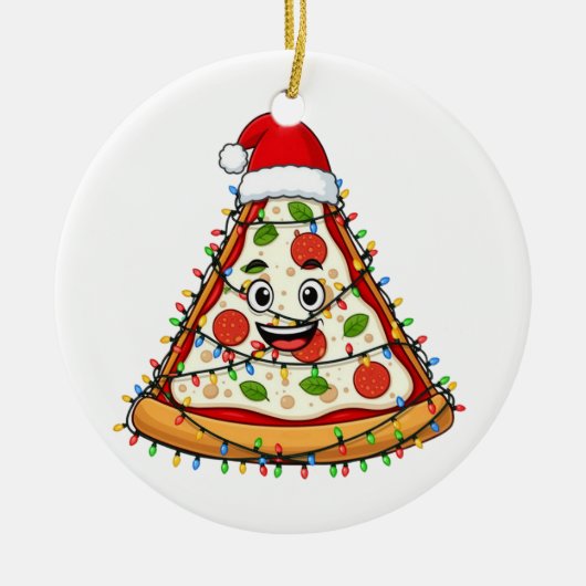 Kerstpizza-snee met Sinterklaashoed voor fijnproev Keramisch Ornament (Voorkant)