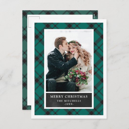 kerstplaid | Groene en zwarte twee foto's Feestdagenkaart (Voorkant / Achterkant)