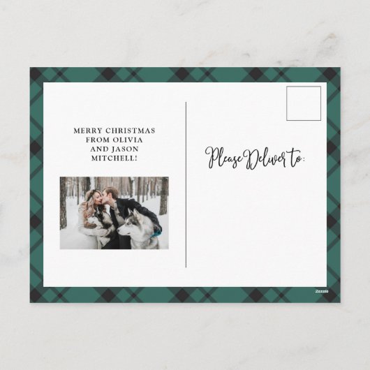 kerstplaid | Groene en zwarte twee foto's Feestdagenkaart (Achterkant)