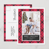 kerstplaid | Rood en zwart twee foto's Feestdagenkaart (Voorkant / Achterkant)